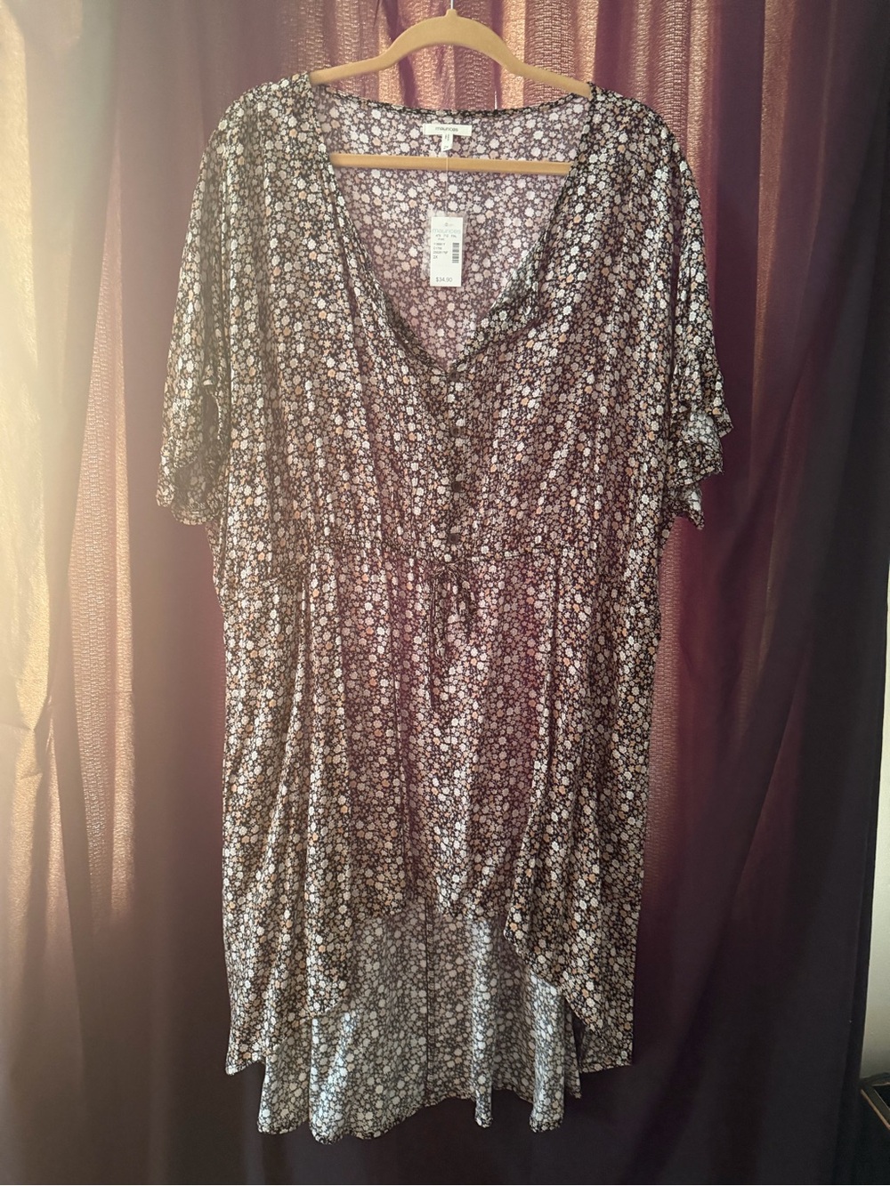 Maurices black/beige Floral Button-Up Top